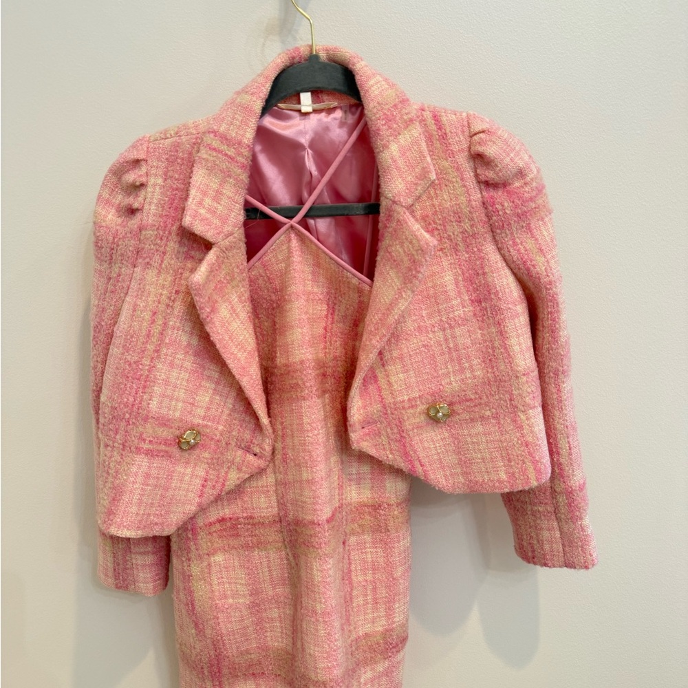 LoveShackFancy Pink Plaid Women's Blazer